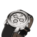 RAM Oinas R5011S1/4 Swiss watch with 40mm stainless steel case, white dial, black leather strap, and date window
