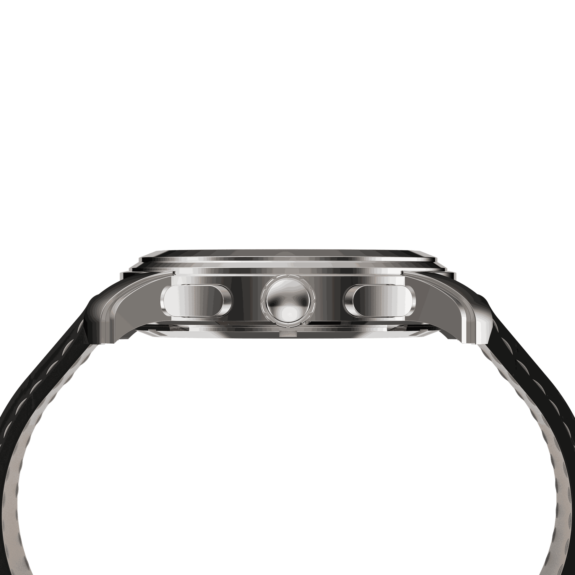 Side profile of RAM Oinas R5011S1/4 Swiss watch with 40mm stainless steel case and black leather strap.