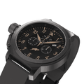 RAM Oven R6011K1/6 Swiss watch with 47mm stainless steel case, black dial, chronograph, date display, and black strap